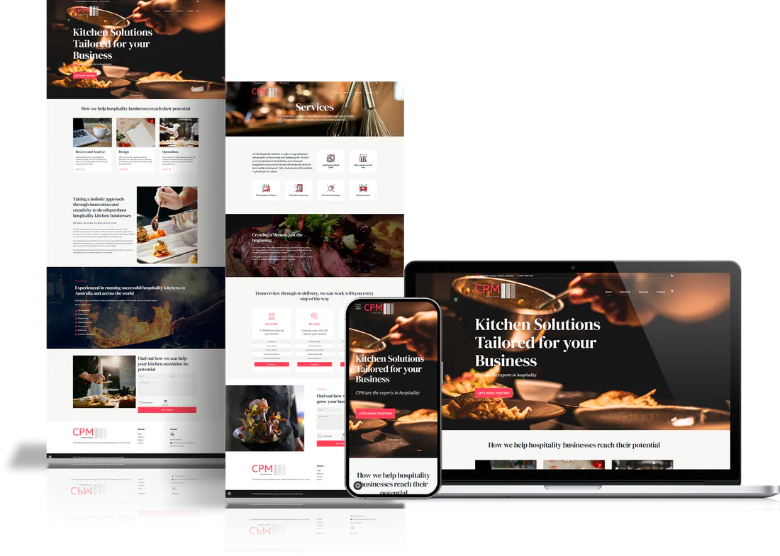 CPM website shown on desktop, tablet and phone